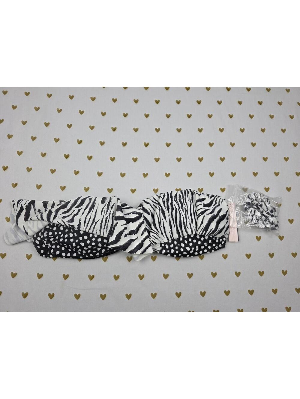 Victorias Secret NEW NWT Polka Dot Zebra Stripe Bikini Swim Ruffle Bandeau SMALL
